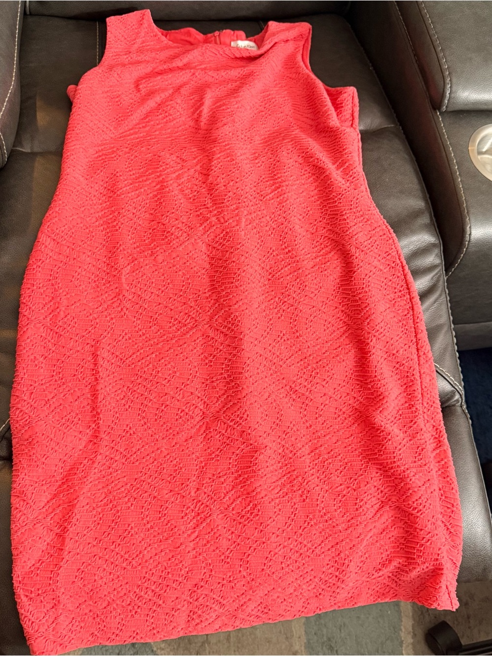 Calvin Klein Coral Sleeveless Lace-Texture Pencil Dress